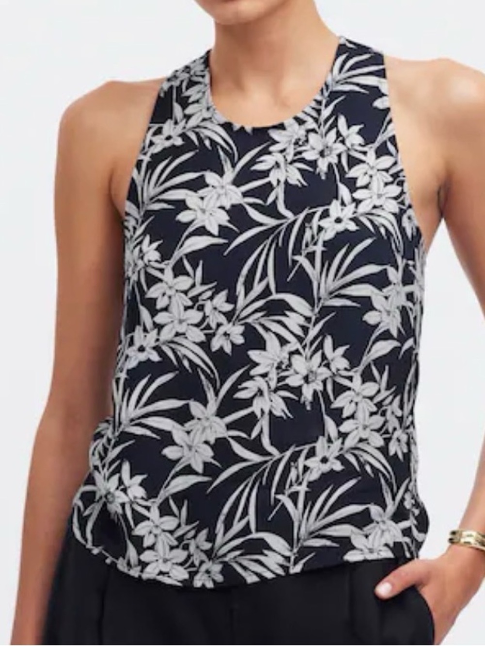 Madewell Crisscross Floral Racerback Top Cupro-Blend Sz Small Navy